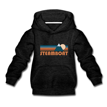 Steamboat, Colorado Youth Hoodie - Retro Mountain Youth Steamboat Hooded Sweatshirt - charcoal gray