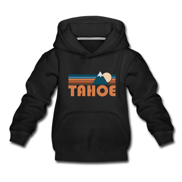 Tahoe, California Youth Hoodie - Retro Mountain Youth Tahoe Hooded Sweatshirt - black
