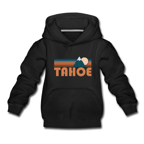Tahoe, California Youth Hoodie - Retro Mountain Youth Tahoe Hooded Sweatshirt - black