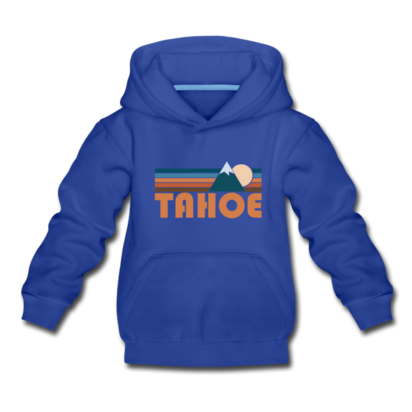 Tahoe, California Youth Hoodie - Retro Mountain Youth Tahoe Hooded Sweatshirt - royal blue