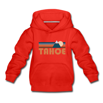 Tahoe, California Youth Hoodie - Retro Mountain Youth Tahoe Hooded Sweatshirt - red