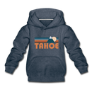 Tahoe, California Youth Hoodie - Retro Mountain Youth Tahoe Hooded Sweatshirt - heather denim