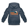 Tahoe, California Youth Hoodie - Retro Mountain Youth Tahoe Hooded Sweatshirt - heather denim