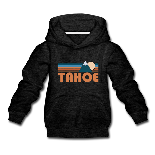 Tahoe, California Youth Hoodie - Retro Mountain Youth Tahoe Hooded Sweatshirt - charcoal gray