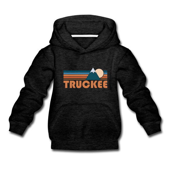 Truckee, California Youth Hoodie - Retro Mountain Youth Truckee Hooded Sweatshirt - charcoal gray