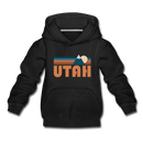 Utah Youth Hoodie - Retro Mountain Youth Utah Hooded Sweatshirt - black
