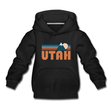 Utah Youth Hoodie - Retro Mountain Youth Utah Hooded Sweatshirt - black