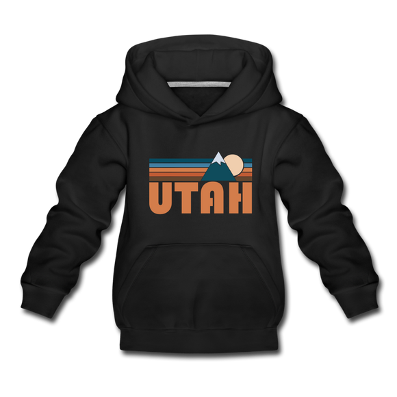 Utah Youth Hoodie - Retro Mountain Youth Utah Hooded Sweatshirt - black