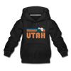 Utah Youth Hoodie - Retro Mountain Youth Utah Hooded Sweatshirt - black