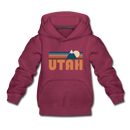 Utah Youth Hoodie - Retro Mountain Youth Utah Hooded Sweatshirt - burgundy