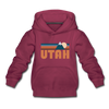 Utah Youth Hoodie - Retro Mountain Youth Utah Hooded Sweatshirt - burgundy