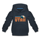 Utah Youth Hoodie - Retro Mountain Youth Utah Hooded Sweatshirt - navy