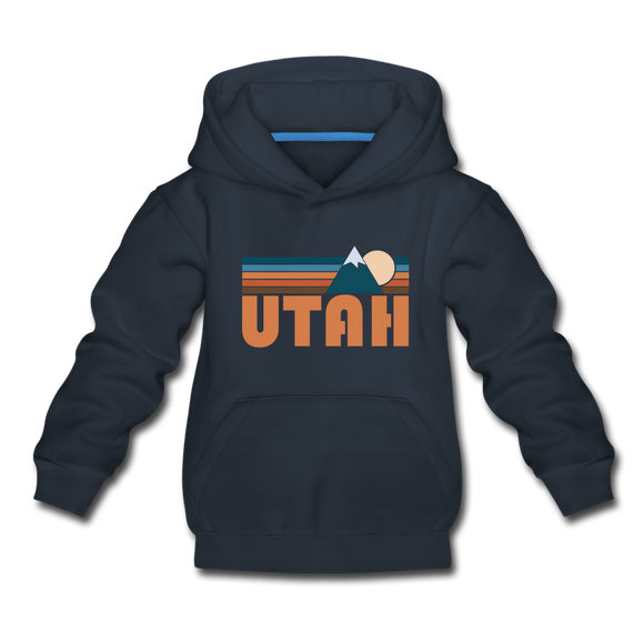 Utah Youth Hoodie - Retro Mountain Youth Utah Hooded Sweatshirt - navy