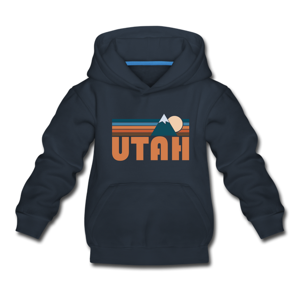 Utah Youth Hoodie - Retro Mountain Youth Utah Hooded Sweatshirt - navy
