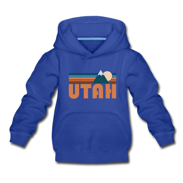 Utah Youth Hoodie - Retro Mountain Youth Utah Hooded Sweatshirt - royal blue