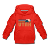 Utah Youth Hoodie - Retro Mountain Youth Utah Hooded Sweatshirt - red