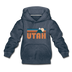 Utah Youth Hoodie - Retro Mountain Youth Utah Hooded Sweatshirt - heather denim