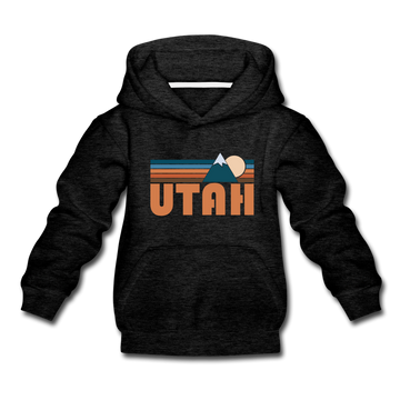 Utah Youth Hoodie - Retro Mountain Youth Utah Hooded Sweatshirt - charcoal gray
