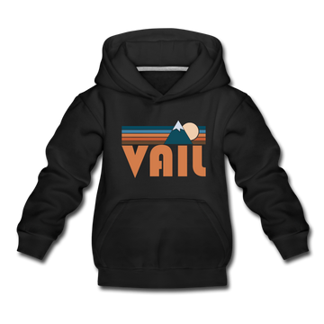 Vail, Colorado Youth Hoodie - Retro Mountain Youth Vail Hooded Sweatshirt - black