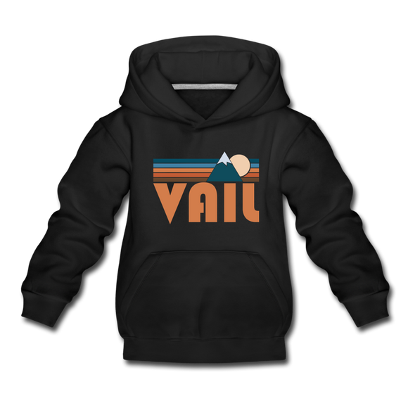 Vail, Colorado Youth Hoodie - Retro Mountain Youth Vail Hooded Sweatshirt - black