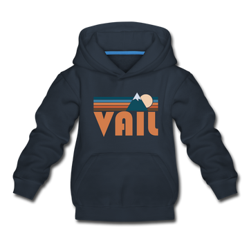 Vail, Colorado Youth Hoodie - Retro Mountain Youth Vail Hooded Sweatshirt - navy