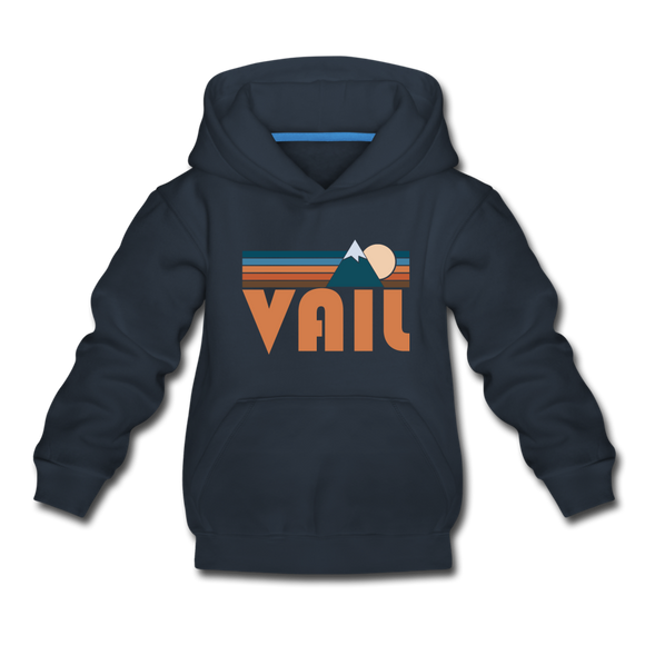 Vail, Colorado Youth Hoodie - Retro Mountain Youth Vail Hooded Sweatshirt - navy