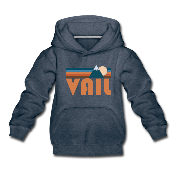 Vail, Colorado Youth Hoodie - Retro Mountain Youth Vail Hooded Sweatshirt - heather denim