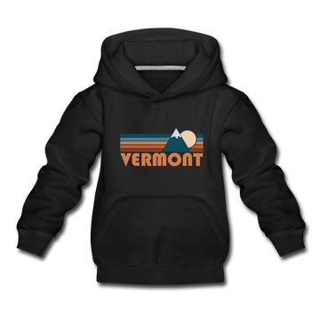 Vermont Youth Hoodie - Retro Mountain Youth Vermont Hooded Sweatshirt - black
