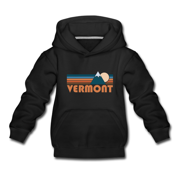 Vermont Youth Hoodie - Retro Mountain Youth Vermont Hooded Sweatshirt - black