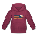 Vermont Youth Hoodie - Retro Mountain Youth Vermont Hooded Sweatshirt - burgundy