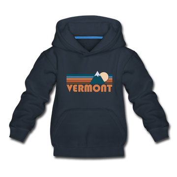Vermont Youth Hoodie - Retro Mountain Youth Vermont Hooded Sweatshirt - navy