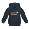 Vermont Youth Hoodie - Retro Mountain Youth Vermont Hooded Sweatshirt - navy