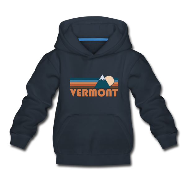 Vermont Youth Hoodie - Retro Mountain Youth Vermont Hooded Sweatshirt - navy