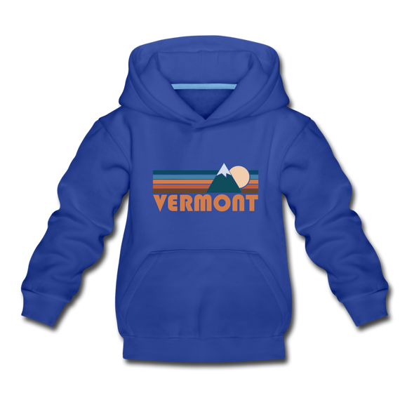 Vermont Youth Hoodie - Retro Mountain Youth Vermont Hooded Sweatshirt - royal blue