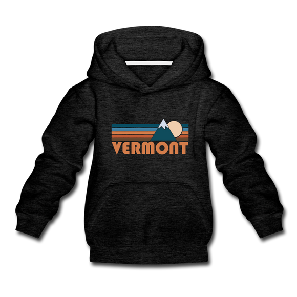 Vermont Youth Hoodie - Retro Mountain Youth Vermont Hooded Sweatshirt - charcoal gray