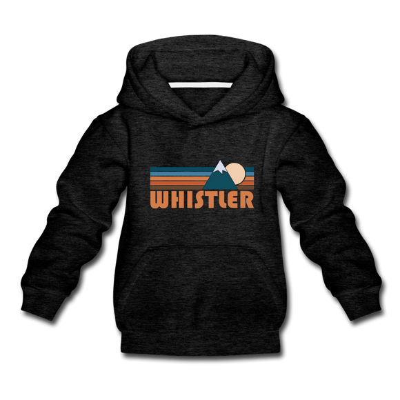 Whistler, Canada Youth Hoodie - Retro Mountain Youth Whistler Hooded Sweatshirt - charcoal gray
