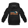 Wyoming Youth Hoodie - Retro Mountain Youth Wyoming Hooded Sweatshirt - black