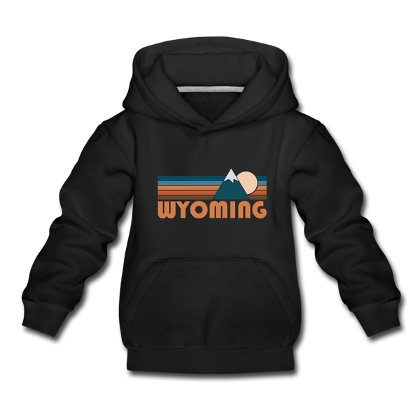Wyoming Youth Hoodie - Retro Mountain Youth Wyoming Hooded Sweatshirt - black