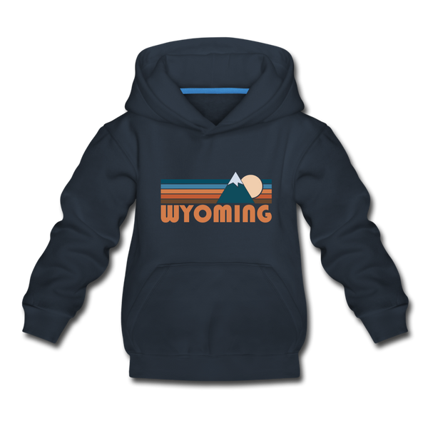 Wyoming Youth Hoodie - Retro Mountain Youth Wyoming Hooded Sweatshirt - navy