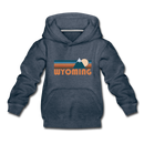 Wyoming Youth Hoodie - Retro Mountain Youth Wyoming Hooded Sweatshirt - heather denim