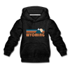 Wyoming Youth Hoodie - Retro Mountain Youth Wyoming Hooded Sweatshirt - charcoal gray