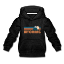 Wyoming Youth Hoodie - Retro Mountain Youth Wyoming Hooded Sweatshirt - charcoal gray