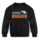 Alaska Youth Sweatshirt - Retro Mountain Youth Alaska Crewneck Sweatshirt - black