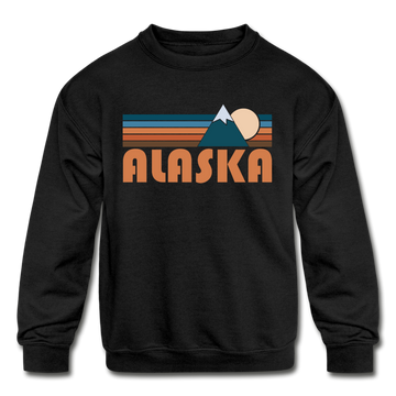Alaska Youth Sweatshirt - Retro Mountain Youth Alaska Crewneck Sweatshirt - black