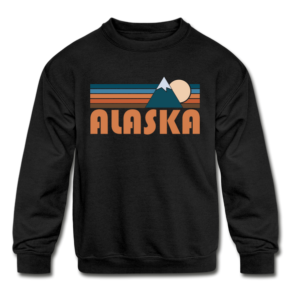 Alaska Youth Sweatshirt - Retro Mountain Youth Alaska Crewneck Sweatshirt - black
