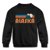 Alaska Youth Sweatshirt - Retro Mountain Youth Alaska Crewneck Sweatshirt - black