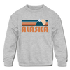 Alaska Youth Sweatshirt - Retro Mountain Youth Alaska Crewneck Sweatshirt - heather gray