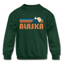 Alaska Youth Sweatshirt - Retro Mountain Youth Alaska Crewneck Sweatshirt - forest green