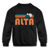 Alta, Utah Youth Sweatshirt - Retro Mountain Youth Alta Crewneck Sweatshirt - black