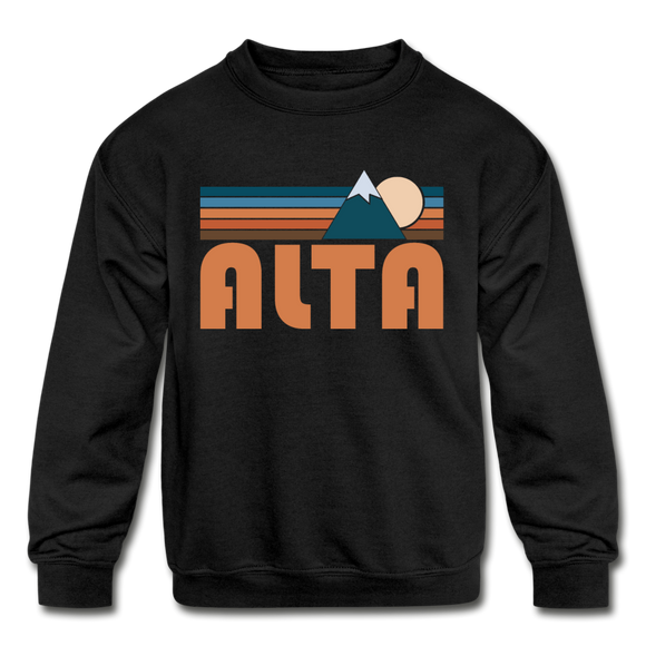 Alta, Utah Youth Sweatshirt - Retro Mountain Youth Alta Crewneck Sweatshirt - black